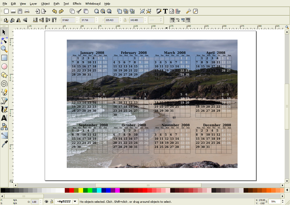 pcal calendar with background image in Inkscape